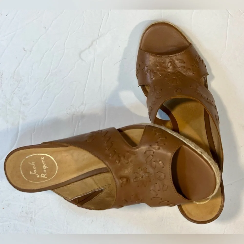 Jack Rogers Wedge Sandal Womens Whipstiched Brown Sophia Size 8
